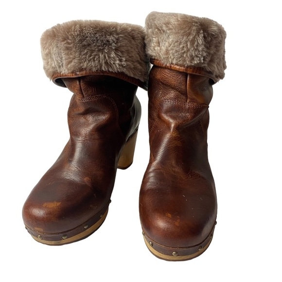 Ugg women’s brown leather clog, Lynnea Shearling ankle pull on boots size 7 - Picture 4 of 12